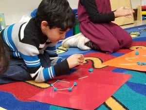 We used toothpicks and playdough to create hexagons as we learned about the differences between hexagons and circles!