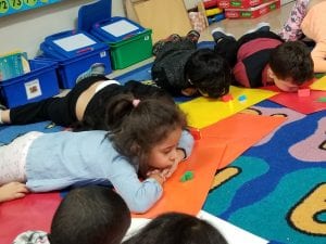 We laid on our bellies as we looked at the 3D shapes and saw they were not flat, but instead popped up!