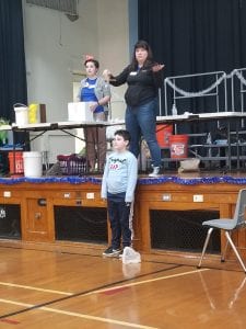 We had a science assembly from the Hands On Museum!