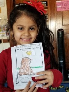 After our pizza party we talked about Groundhog's Day and its meaning. The children made their predictions about the groundhog seeing his shadow! And..... on Saturday....the groundhog did not see his shadow!!! So, the legend says in that case we will have an early Spring!!!! Yay!!!