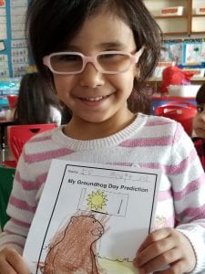 After our pizza party we talked about Groundhog's Day and its meaning. The children made their predictions about the groundhog seeing his shadow! And..... on Saturday....the groundhog did not see his shadow!!! So, the legend says in that case we will have an early Spring!!!! Yay!!!