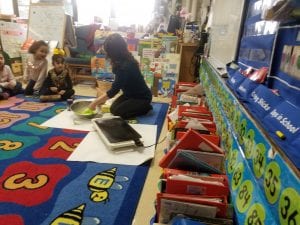 We made green eggs and jam after reading Dr. Seuss book, Green Eggs and Ham. Please encourage your child try a new food like the character in this book.