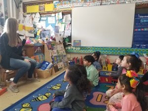 My son, Ryan and his girlfriend, Sydney, came to read to usand with us today. They brought my dog, Buttons too.
