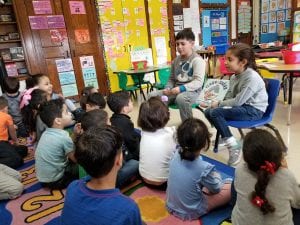 Friends from Mrs. Patterson and Ms. Earle's classes came and read a very funny story to us today!!