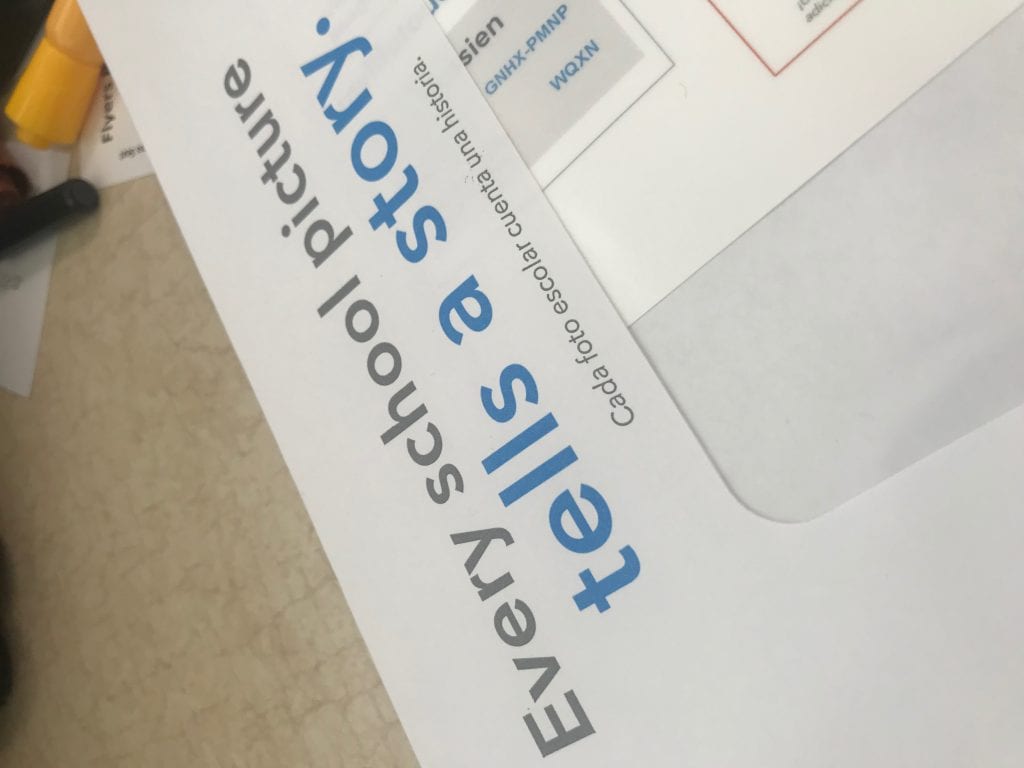 A photo of the school picture envelope