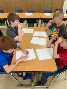Students work on drawing drafts of wind turbines