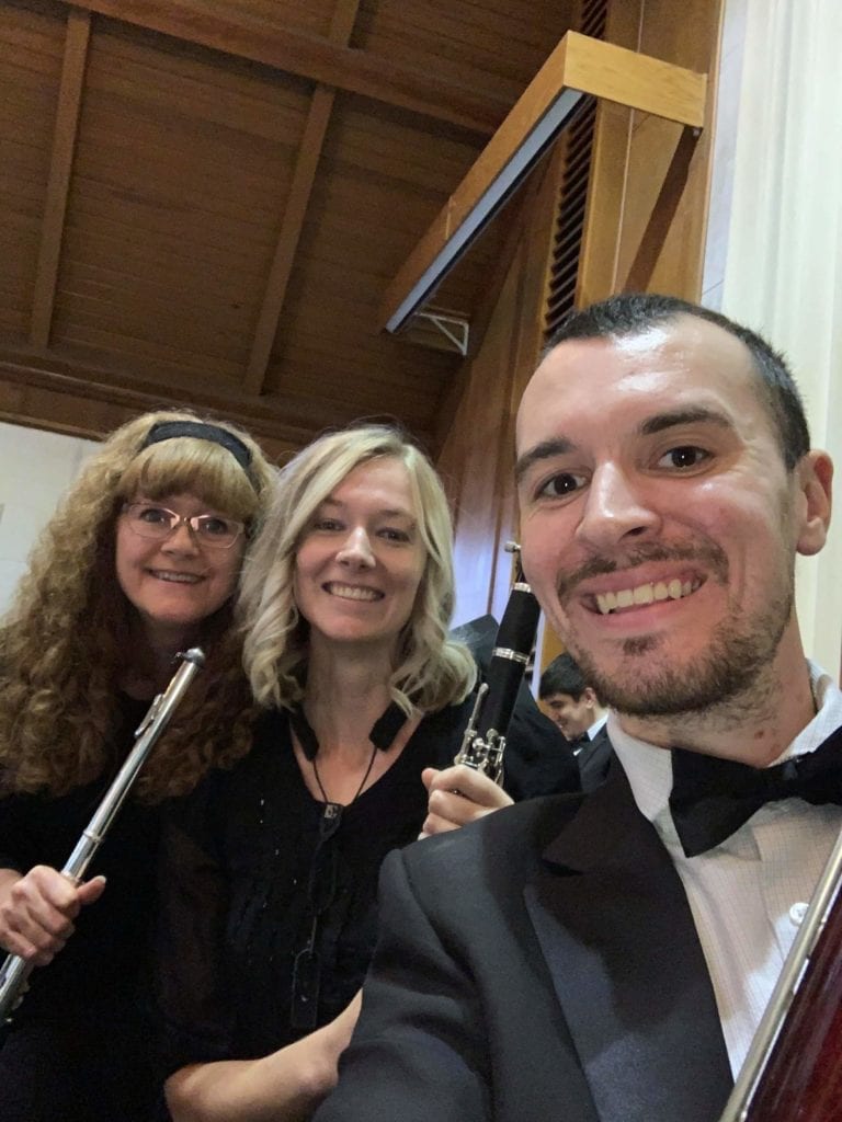 Three of Dearborn Music educators play in the Redford Civic Symphony Orchestra concert: Mrs. Reed on flute, Ms. Holmes on clarinet, and Mr. Kwiecien on bassoon.