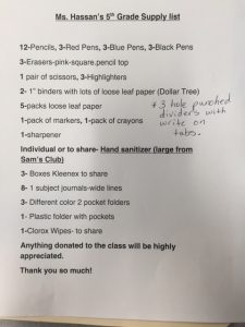 5th grade supply list