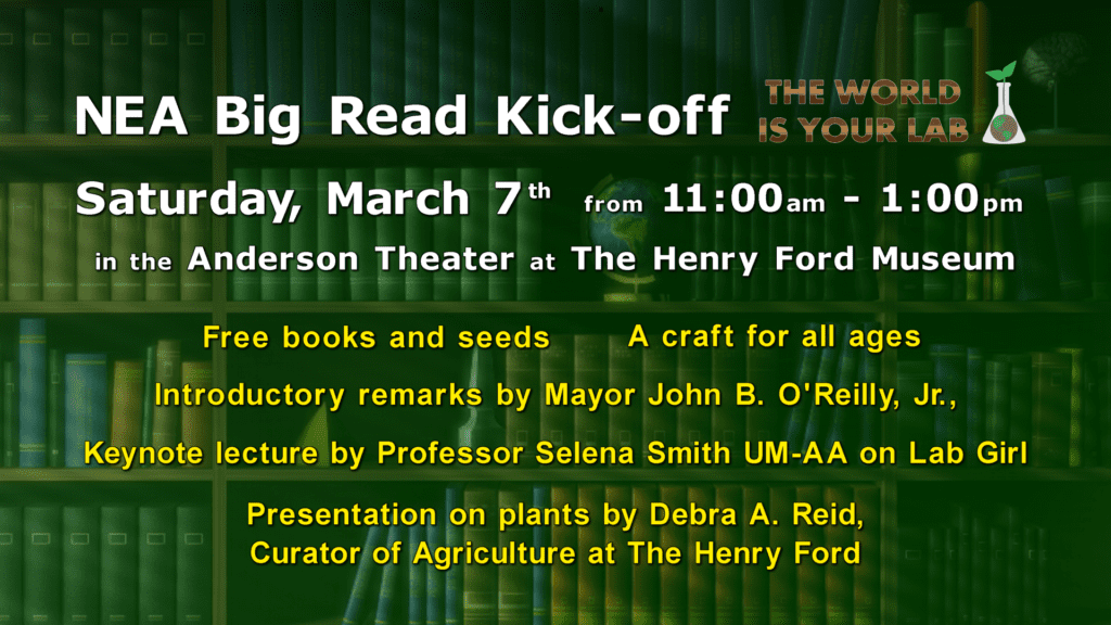 Sat. March 7 NEA Big Read Kick-off. Free books and activities.