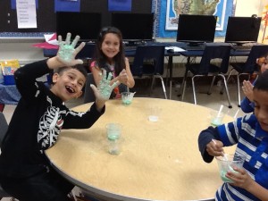 We had so much fun creating green "oobleck" for halloween! 