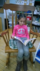 Here is Nora enjoying a book at Reader's Workshop time. 
