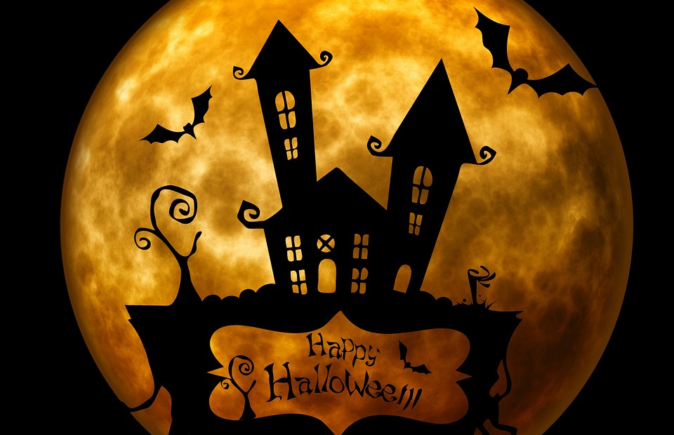 moon with house happy halloween